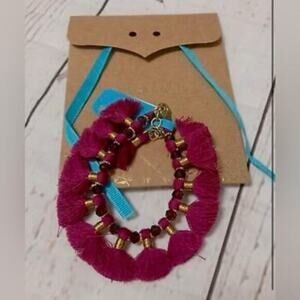 NWT Anthropologie Boho Shiraleah Clio Fringe Bracelet in Magenta